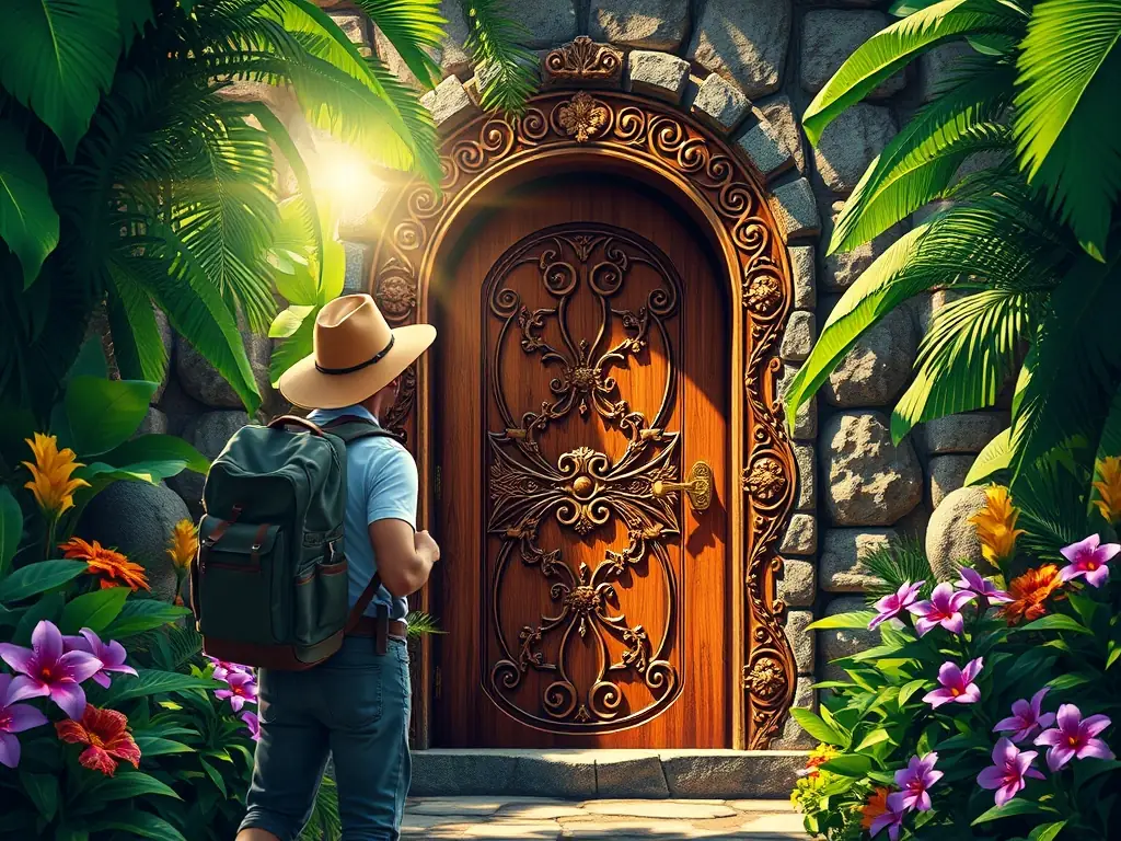 A vibrant, colorful image of a new destination being unlocked, symbolizing personal growth and expanded horizons. The scene is filled with light and energy, representing the excitement of discovery.